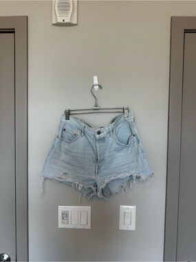 Levi's 501 Light Blue Distressed Cutoff Denim Shorts